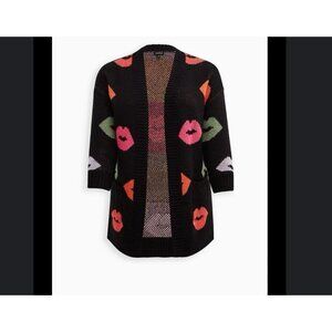 Torrid Black Lip Novelty PrintCardigan Open Front Drop Shoulder #B26217 Sz 2 /2X